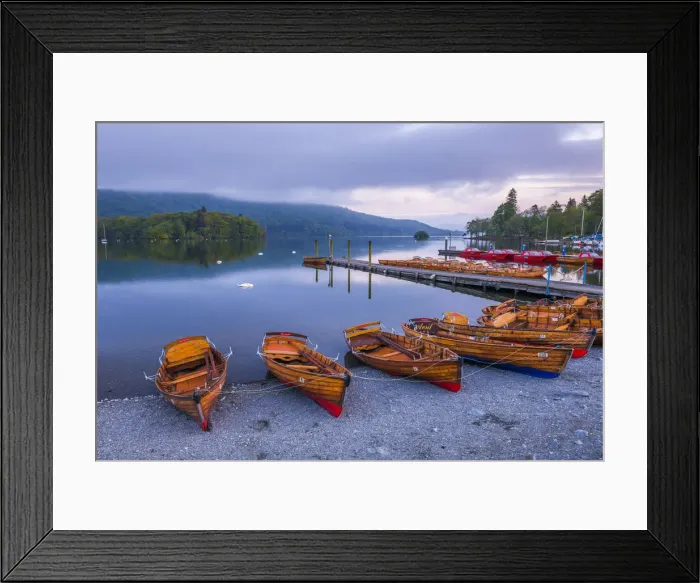 Framed Print : Rowing boats at Windermere at sunset, Lake District National Park, UNESCO World Heritage Site Framed Print : Rowing boats at Windermere at sunset, Lake District National Park, UNESCO World Heritage Site