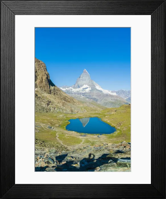 Framed Print : Lake Riffelsee with the Matterhorn in the background, Zermatt, canton of Valais, Swiss Alps Framed Print : Lake Riffelsee with the Matterhorn in the background, Zermatt, canton of Valais, Swiss Alps