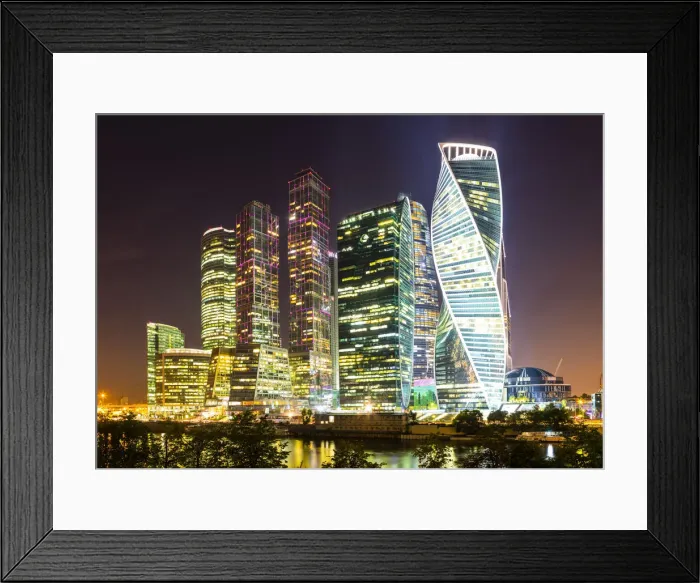 Framed Print : Skyscrapers in business center of Presnensky District, beside the Moscow River at night Framed Print : Skyscrapers in business center of Presnensky District, beside the Moscow River at night