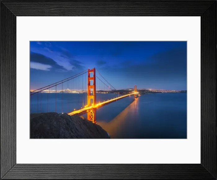 Framed Print : View of Golden Gate Bridge from Golden Gate Bridge Vista Point at night, San Francisco