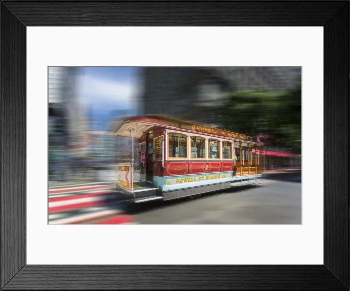 Framed Print : Fast moving cable car in San Francisco, California, United States of America, North Framed Print : Fast moving cable car in San Francisco, California, United States of America, North