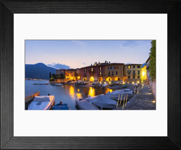 Framed Print : Fishermens houses at dusk, Mandello del Lario, Province of Lecco, Lake Como, Italian Lakes Framed Print : Fishermens houses at dusk, Mandello del Lario, Province of Lecco, Lake Como, Italian Lakes