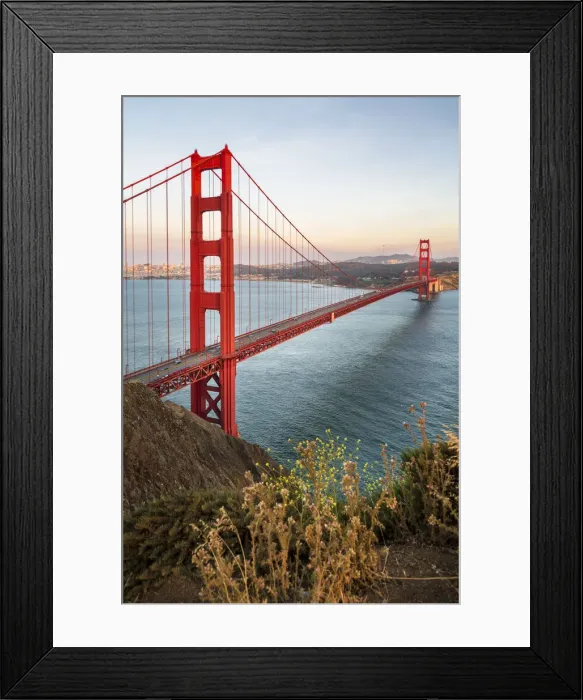 Framed Print : View of Golden Gate Bridge from Golden Gate Bridge Vista Point at sunset, San Francisco Framed Print : View of Golden Gate Bridge from Golden Gate Bridge Vista Point at sunset, San Francisco