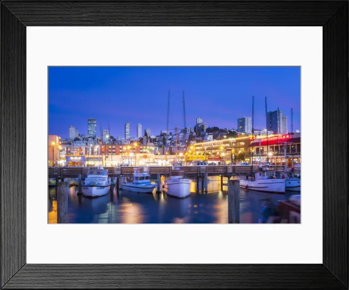 Framed Print : Fishermans Wharf harbor at dusk, San Francisco, California, United States of America Framed Print : Fishermans Wharf harbor at dusk, San Francisco, California, United States of America