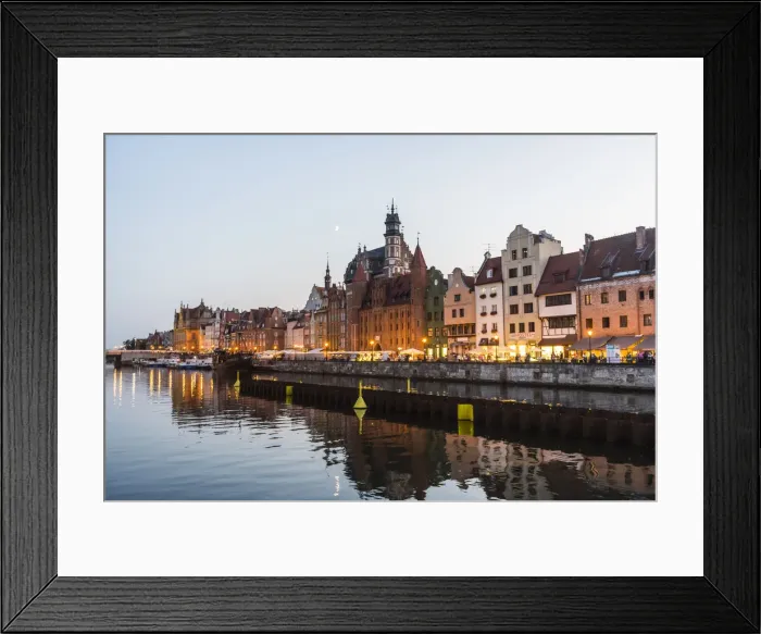 Framed Print : Hanseatic league houses on the Motlawa river at sunset, Gdansk. Poland Framed Print : Hanseatic league houses on the Motlawa river at sunset, Gdansk. Poland