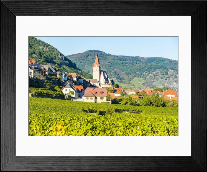 Framed Print : Church Pfarrkirche Mariae Himmelfahrt in Weissenkirchen in the vineyards on the Danube