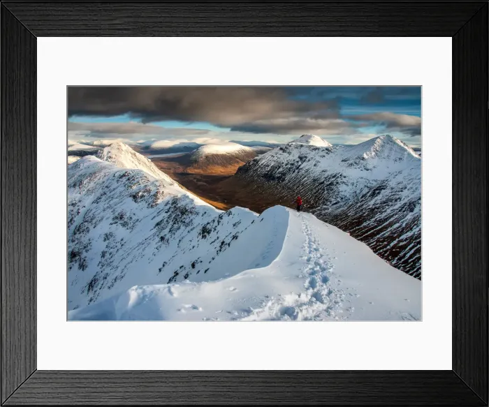 Framed Print : A female walker approaching the summit of Stob Dubh on Buchaille Etive Beag on a
