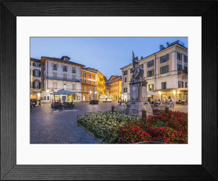 Framed Print : Al Fresco restaurants in Piazza Daniele Ranzoni at dusk, Intra, Verbania, Province Framed Print : Al Fresco restaurants in Piazza Daniele Ranzoni at dusk, Intra, Verbania, Province