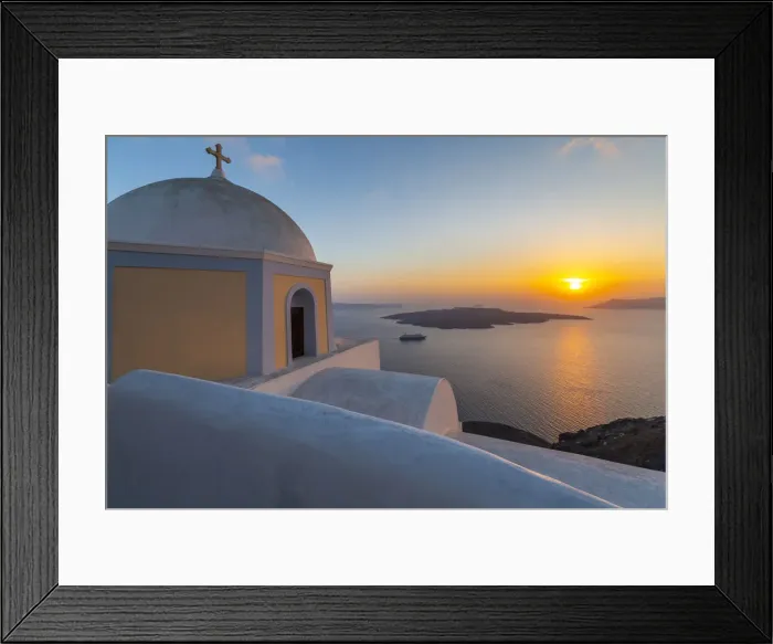 Framed Print : View of Greek Church of Saint Stylianos at sunset, Firostefani, Santorini (Thira) Framed Print : View of Greek Church of Saint Stylianos at sunset, Firostefani, Santorini (Thira)