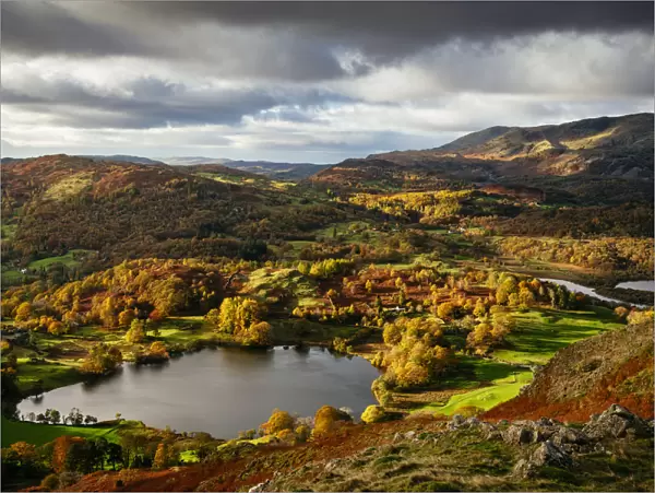View on Autumn dawn from Loughrigg Fell, Lake District, Cumbria, England, United Kingdom