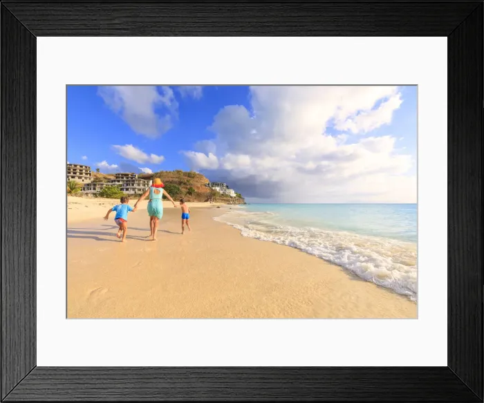 Framed Print : Woman and children running happily on Ffryes Beach, Antigua, Antigua and Barbuda Framed Print : Woman and children running happily on Ffryes Beach, Antigua, Antigua and Barbuda