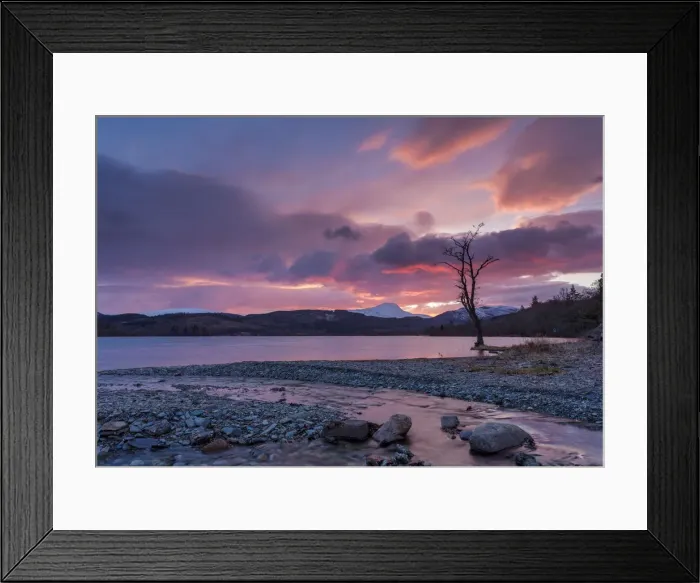 Framed Print : Sun setting over Ben Lomond and Loch Ard near Aberfoyle in the Lomond Trossachs National