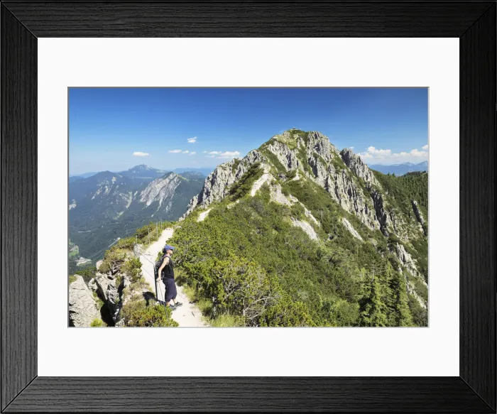 Framed Print : Hiker on Gratweg Trail from Heimgarten to Herzogstand Mountain, Upper Bavaria, Bavaria Framed Print : Hiker on Gratweg Trail from Heimgarten to Herzogstand Mountain, Upper Bavaria, Bavaria