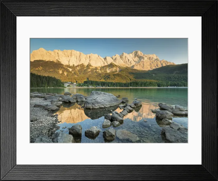 Framed Print : Eibsee Lake, Eibsee Hotel and Wettersteingebirge Mountains, near Grainau, Werdenfelser Land range Framed Print : Eibsee Lake, Eibsee Hotel and Wettersteingebirge Mountains, near Grainau, Werdenfelser Land range