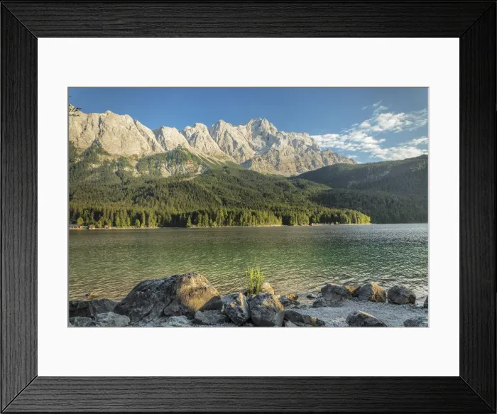 Framed Print : Eibsee Lake and Zugspitze Mountain, near Grainau, Werdenfelser Land range, Upper Bavaria