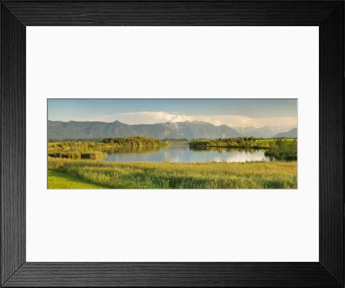Framed Print : View over Riegsee Lake to Zugspitze and Wettersteingebirge Mountains, Upper Bavaria Framed Print : View over Riegsee Lake to Zugspitze and Wettersteingebirge Mountains, Upper Bavaria
