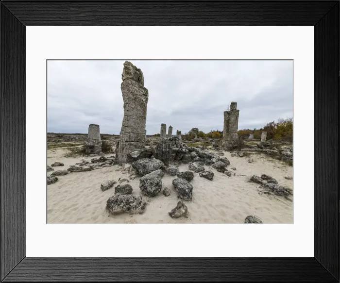 Framed Print : Stone desert Pobiti Kamani rock phenomenon, near Varna, Bulgaria Framed Print : Stone desert Pobiti Kamani rock phenomenon, near Varna, Bulgaria