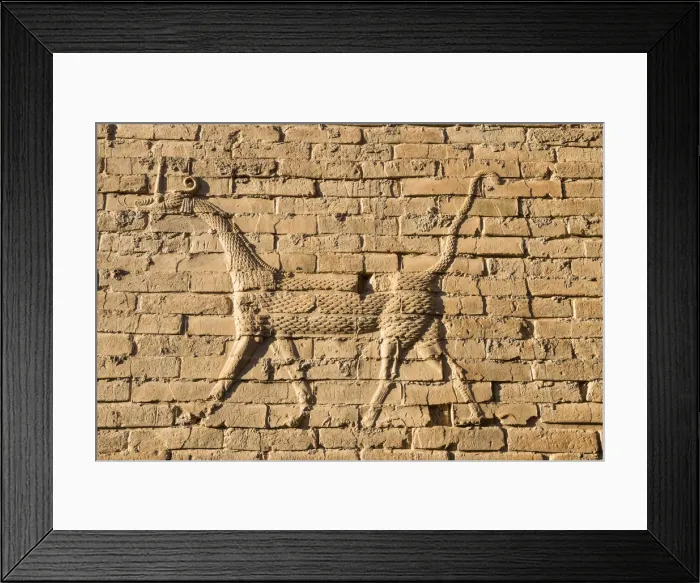 Framed Print : Musa¸ussu (sirrush) and aurochs relief, Babylon, Iraq Musß©½ussu Framed Print : Musa¸ussu (sirrush) and aurochs relief, Babylon, Iraq Musß©½ussu