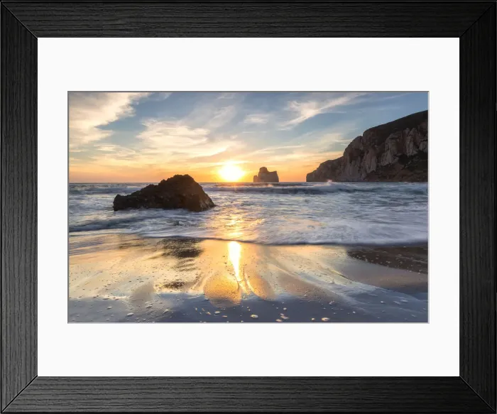 Framed Print : The sunset is reflected on the Beach of Masua, Iglesias, Sud Sardegna province, Sardinia Framed Print : The sunset is reflected on the Beach of Masua, Iglesias, Sud Sardegna province, Sardinia