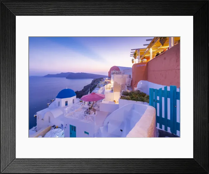 Framed Print : View of Oia village at dusk, Santorini, Aegean Island, Cyclades Island, Greek Islands Framed Print : View of Oia village at dusk, Santorini, Aegean Island, Cyclades Island, Greek Islands
