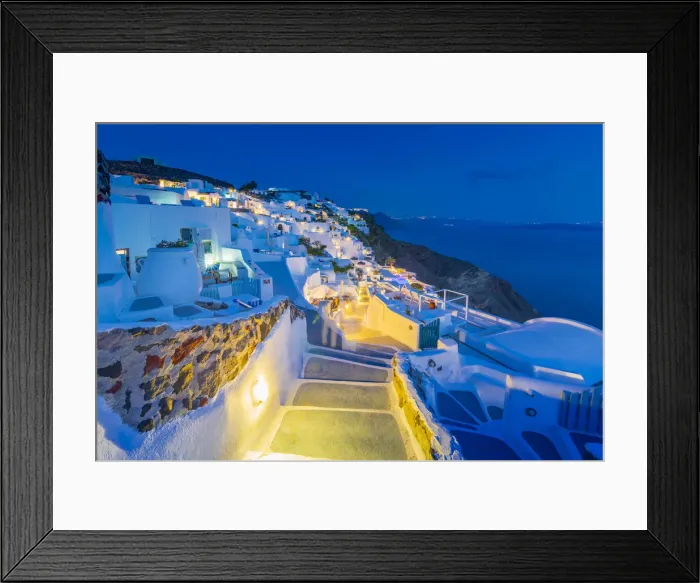 Framed Print : View of Oia village at dusk, Santorini, Aegean Island, Cyclades Island, Greek Islands Framed Print : View of Oia village at dusk, Santorini, Aegean Island, Cyclades Island, Greek Islands