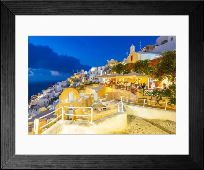 Framed Print : View of Oia village at dusk, Santorini, Aegean Island, Cyclades Island, Greek Islands Framed Print : View of Oia village at dusk, Santorini, Aegean Island, Cyclades Island, Greek Islands