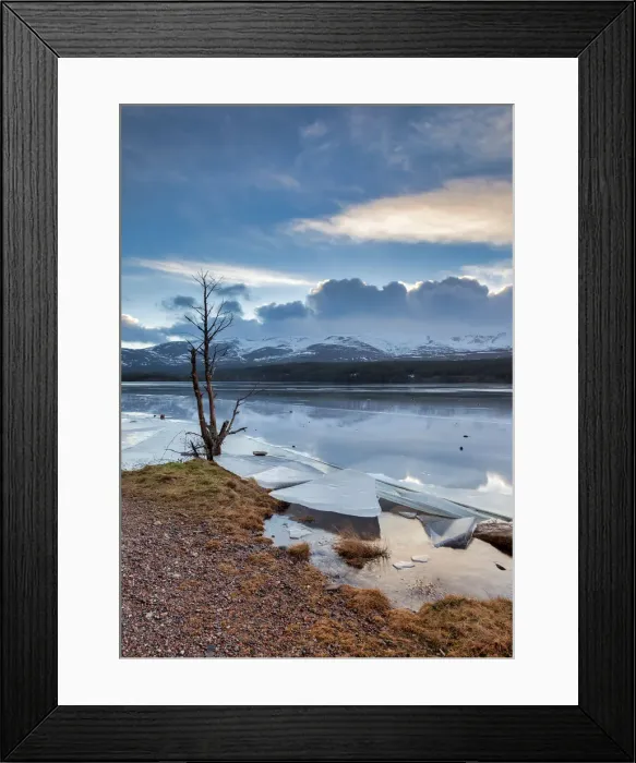 Framed Print : Ice sheets in severe winter weather on Loch Morlich, at daybreak Framed Print : Ice sheets in severe winter weather on Loch Morlich, at daybreak