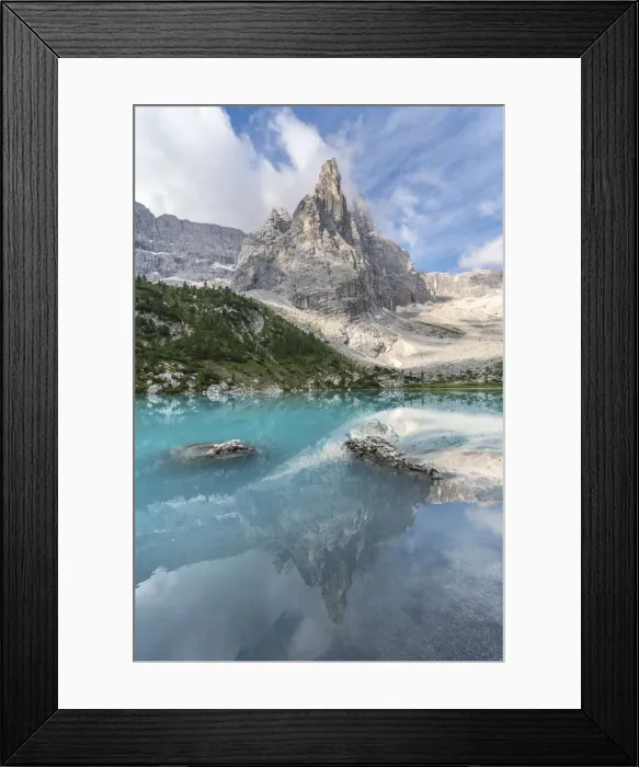 Framed Print : Reflection of Sorapis Group on Sorapis Lake in summer. Cortina d Ampezzo, Belluno province Framed Print : Reflection of Sorapis Group on Sorapis Lake in summer. Cortina d Ampezzo, Belluno province