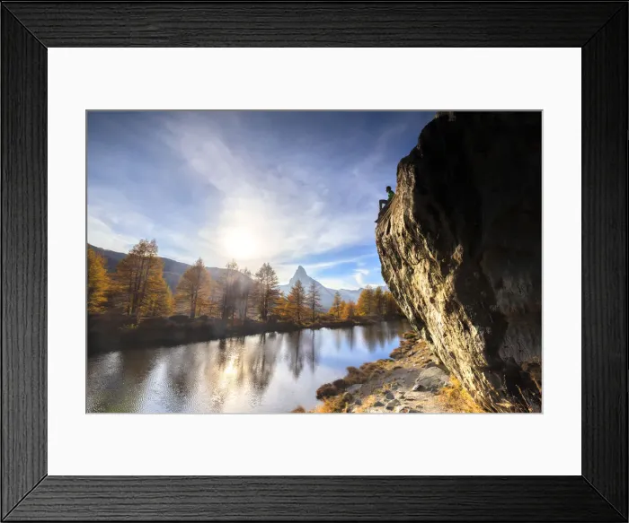 Framed Print : One tourist looks Matterhorn at Grindjisee Lake. Zermatt, Mattertal, Canton of Valais Framed Print : One tourist looks Matterhorn at Grindjisee Lake. Zermatt, Mattertal, Canton of Valais