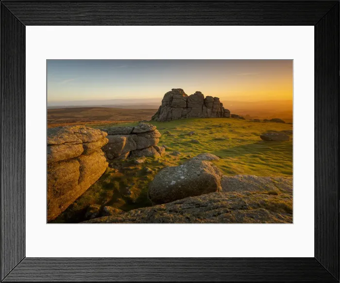 Framed Print : Dawn breaks and the early morning winter sunlight illuminates Haytor, Dartmoor, Devon Framed Print : Dawn breaks and the early morning winter sunlight illuminates Haytor, Dartmoor, Devon
