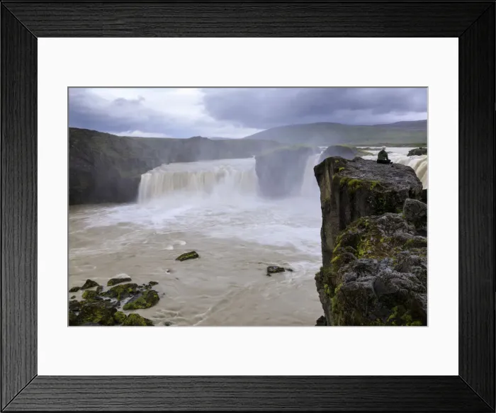 Framed Print : Lady sits cross legged on a rock overlooking Godafoss (Waterfall of the Gods), long exposure Framed Print : Lady sits cross legged on a rock overlooking Godafoss (Waterfall of the Gods), long exposure