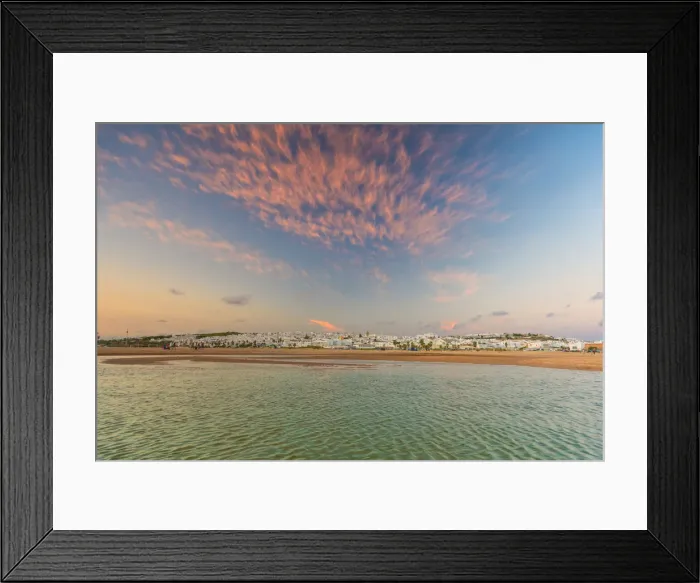 Framed Print : Sunset above the ocean and coastal town of Conil de la Frontera, Costa de la Luz Framed Print : Sunset above the ocean and coastal town of Conil de la Frontera, Costa de la Luz
