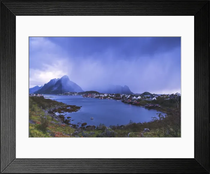 Framed Print : Mist above Reine Bay at dusk, Moskenes, Nordland, Lofoten Islands, Norway Framed Print : Mist above Reine Bay at dusk, Moskenes, Nordland, Lofoten Islands, Norway