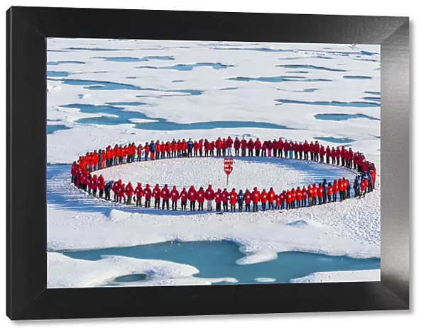People forming a circle to memorise to have arrive on the North Pole, Arctic