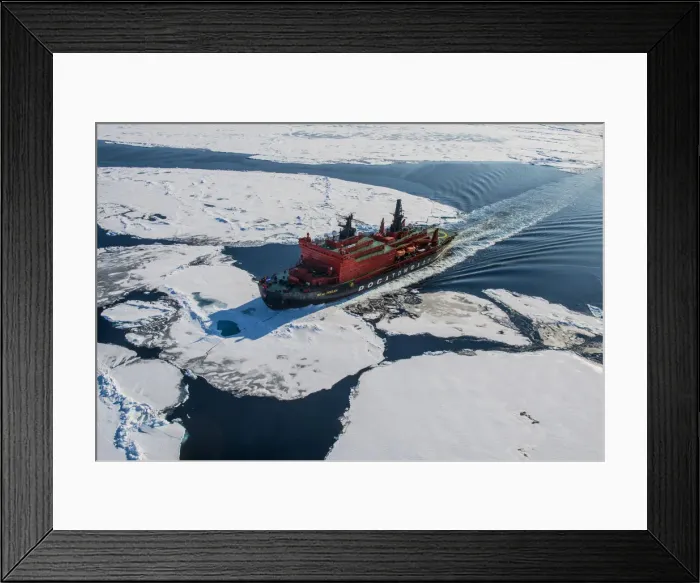Framed Print : Aerial of the Icebreaker 50 years of victory on its way to the North Pole, Arctic Framed Print : Aerial of the Icebreaker 50 years of victory on its way to the North Pole, Arctic