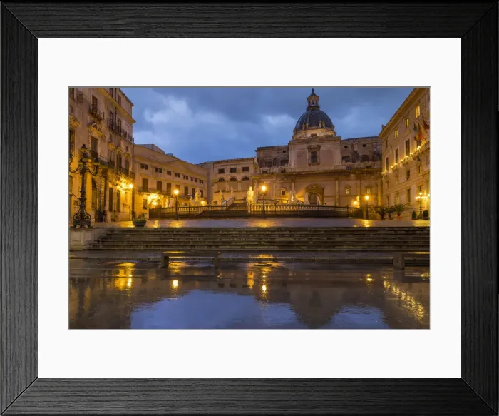 Framed Print : Pretoria Square and Cupula of the Santa Caterina d Alessandria Church reflected in a puddle