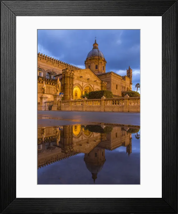 Framed Print : The illuminated Palermo Cathedral (UNESCO World Heritage Site) reflected in a puddle Framed Print : The illuminated Palermo Cathedral (UNESCO World Heritage Site) reflected in a puddle