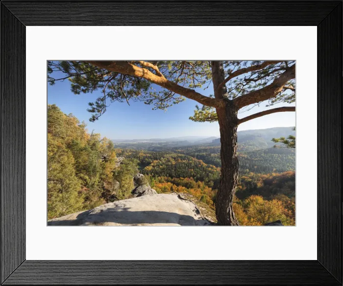 Framed Print : View from Schrammstein ridgeway to Hohe Liebe Mountain, Elbsandstein Mountains, Saxony Framed Print : View from Schrammstein ridgeway to Hohe Liebe Mountain, Elbsandstein Mountains, Saxony