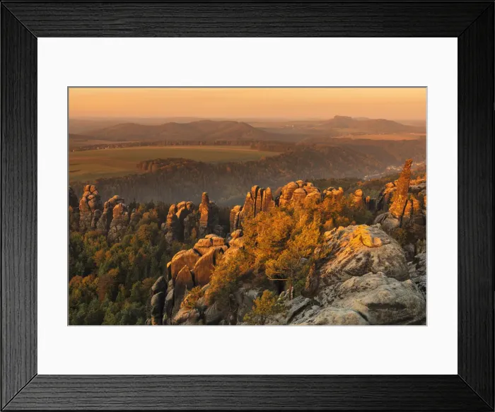 Framed Print : Schrammstein rock view at sunrise, Elbsandstein Mountains, Saxony Switzerland National Park Framed Print : Schrammstein rock view at sunrise, Elbsandstein Mountains, Saxony Switzerland National Park