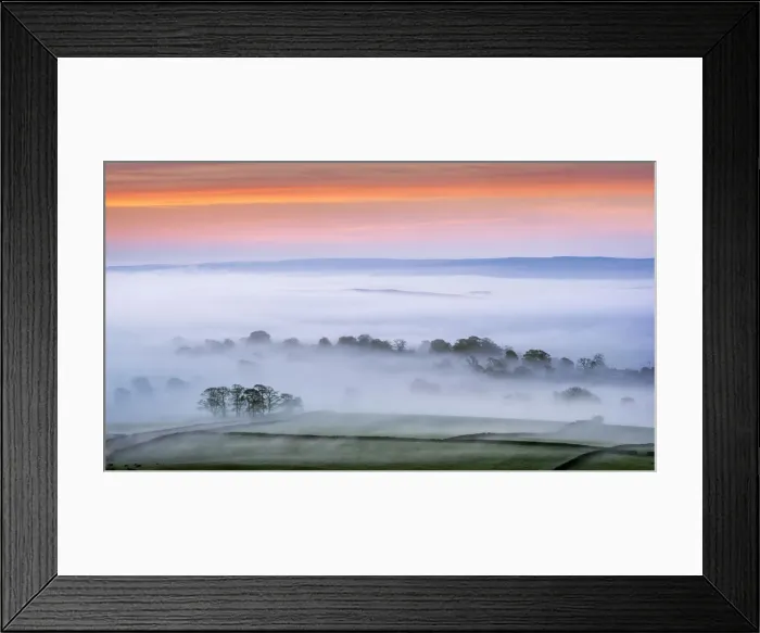 Framed Print : Mist rising over East Halton and Embsay at sunrise, in Lower Wharfedale, North Yorkshire Framed Print : Mist rising over East Halton and Embsay at sunrise, in Lower Wharfedale, North Yorkshire