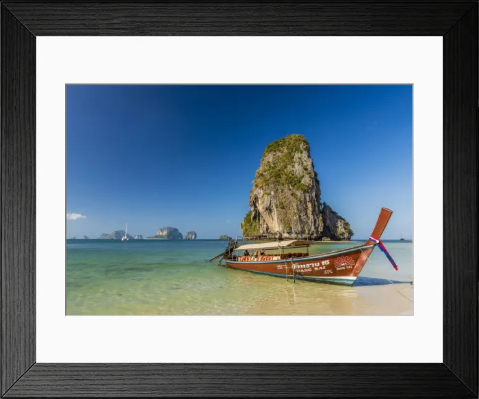 Framed Print : Long tail boat on Phra Nang Cave Beach on Railay in Ao Nang, Krabi Province, Thailand Framed Print : Long tail boat on Phra Nang Cave Beach on Railay in Ao Nang, Krabi Province, Thailand