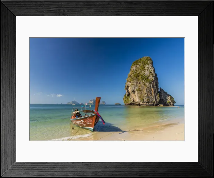 Framed Print : Long tail boat on Phra Nang Cave Beach on Railay in Ao Nang, Krabi Province, Thailand Framed Print : Long tail boat on Phra Nang Cave Beach on Railay in Ao Nang, Krabi Province, Thailand