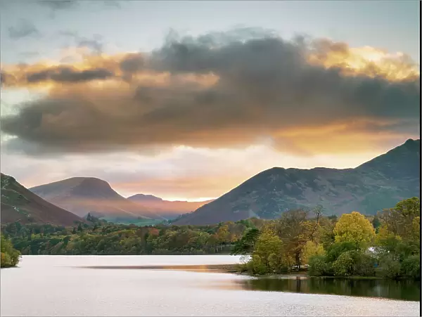 Sunset over Catbells, Derwent Water and the Newlands Valley from Keswick, Lake District