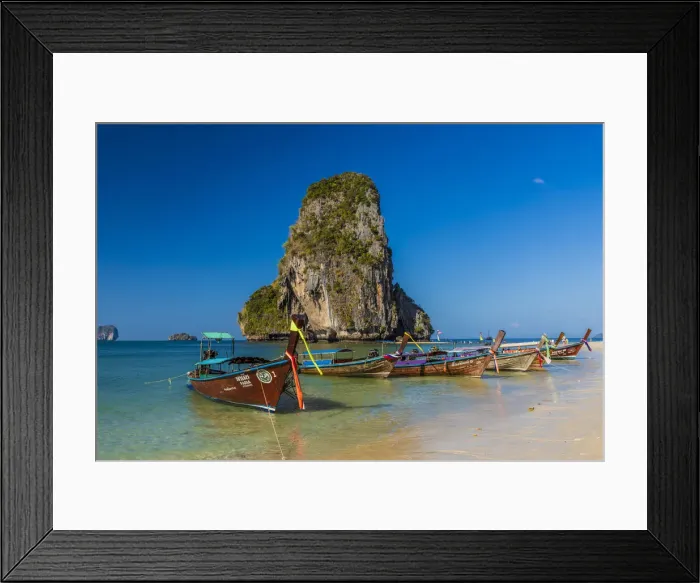 Framed Print : Long tail boats on Phra Nang Cave Beach on Railay in Ao Nang, Krabi Province, Thailand Framed Print : Long tail boats on Phra Nang Cave Beach on Railay in Ao Nang, Krabi Province, Thailand