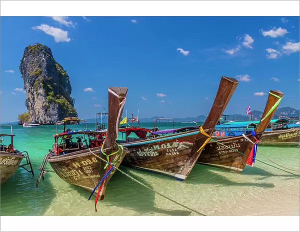 Long tail boats on Poda Island in Ao Nang, Krabi, Thailand, Southeast Asia, Asia