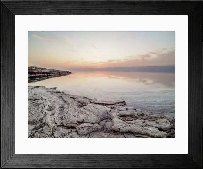Framed Print : Salt formations on the shore of the Dead Sea at dusk, Karak Governorate, Jordan Framed Print : Salt formations on the shore of the Dead Sea at dusk, Karak Governorate, Jordan