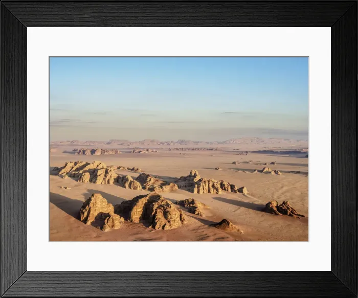 Framed Print : Landscape of Wadi Rum at sunrise, aerial view from a balloon, Aqaba Governorate, Jordan Framed Print : Landscape of Wadi Rum at sunrise, aerial view from a balloon, Aqaba Governorate, Jordan