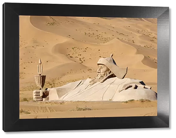 Statue of Gengis, Mongol emperor, Badain Jaran Desert, Gobi Desert, Inner Mongolia
