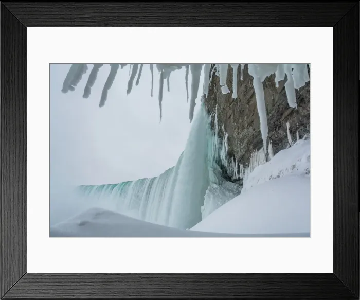 Framed Print : Frozen Niagara Falls, view from beneath the falls, Ontario, Canada, North America Framed Print : Frozen Niagara Falls, view from beneath the falls, Ontario, Canada, North America