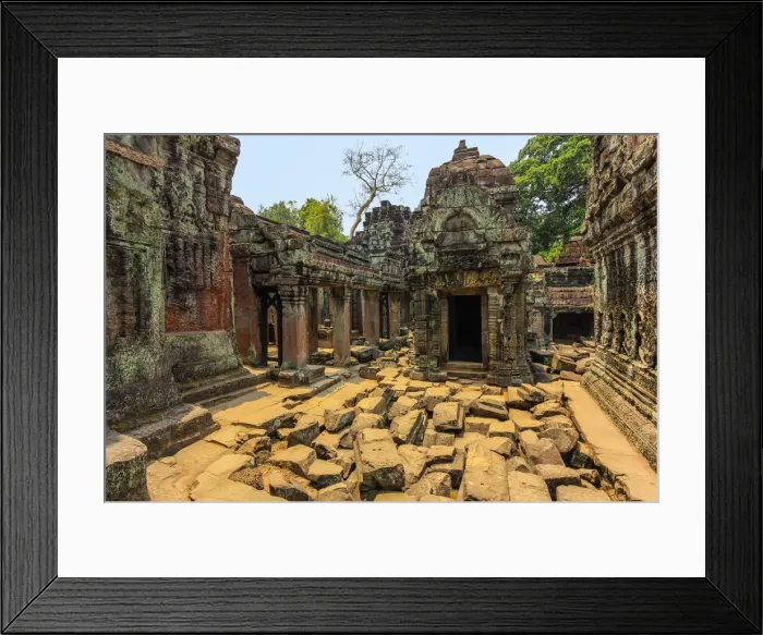Framed Print : Gopura entrance and weathered carved sandstone walls in the 12th century Preah Khan Framed Print : Gopura entrance and weathered carved sandstone walls in the 12th century Preah Khan